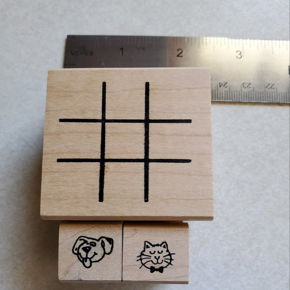 DOG and CAT Rubber Stamp Tic Tac Toe Set - 3 stamps